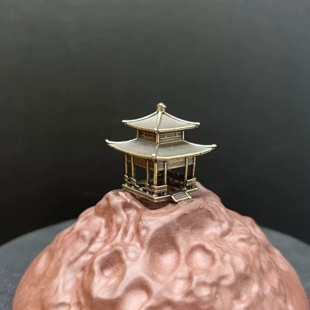 Bonsai Garden Set Up - Messing-Pavillon-Ornament im Vintage-Stil, Miniatur-Landschaftsdekoration für Zuhause,